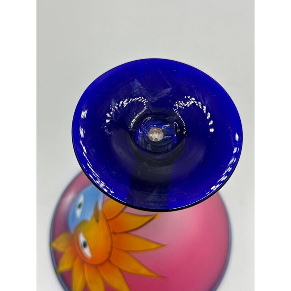 Mexican Sun and Moon Hand Painted Mouth Blown Martini Margarita Glass - Picture 5 of 7